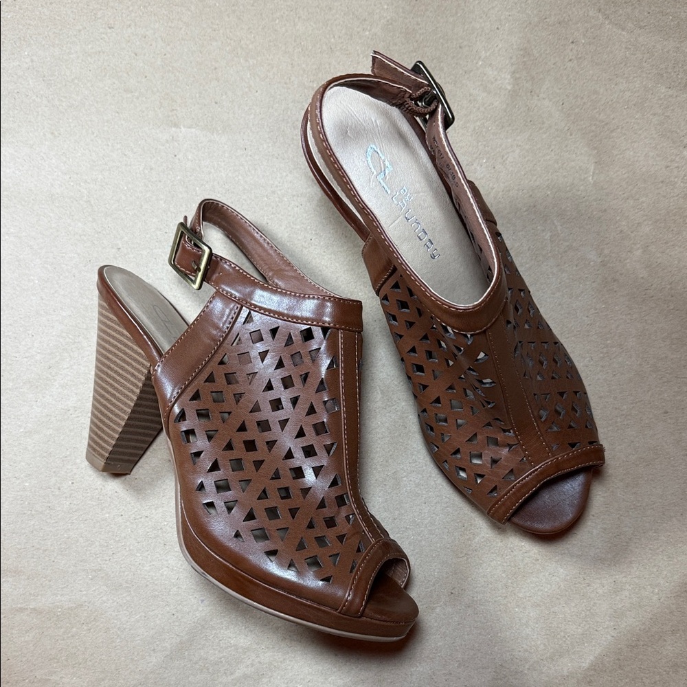 CL by Laundry Brown Cutout Heels Women’s Sandals- US Size 8 M / EU Size 38.5 EUC